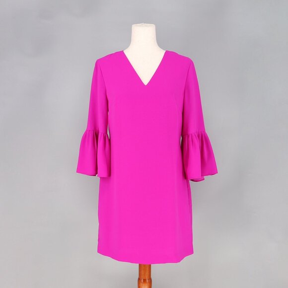 NWT BANANA REPUBLIC Bell Sleeve V-Neck Mini Dress in Magenta Pink Size 6P - Picture 1 of 7
